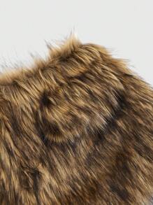 ROMWE Grunge Punk Spring Party Y2K Gyaru Baddie Faux Fur Super Low Rise Mini Shorts - Brown - View 4