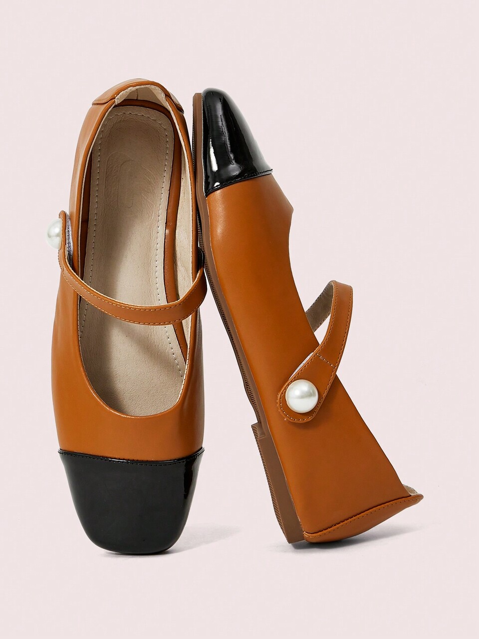 CUCCOO DOLLMOD Women's Shoes With Color Block Classic Square Toe Flat, Soft, Lightweight, Cute, Sweet Casual PU Leather Mary Jane Flats, Brown & Black, School/Commute Style Valentine's Day