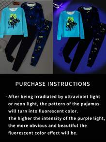 Tween Boy 2 件套休闲夜光游戏控制器图案针织圆领长袖上衣和裤子贴身家居服套装 - 彩色 - 查看 5