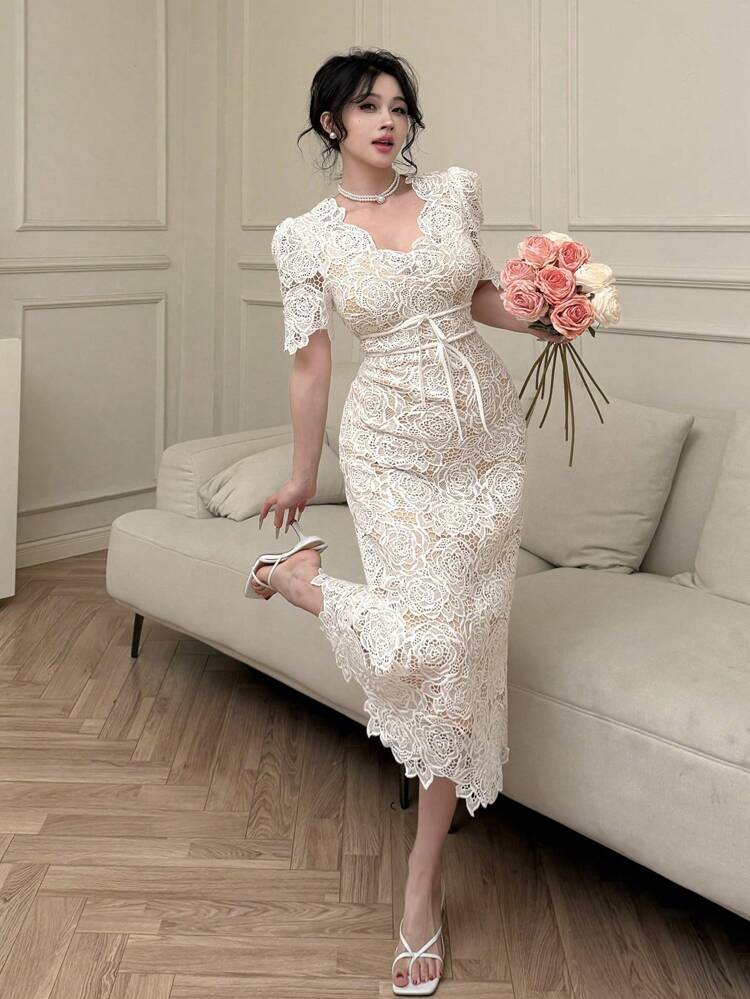 Women's Lace Dress, Minimalistic Fashion Casual Daily Wear Elegant Sundress, Formal Women Dresses Luxury Prom Dress Valentine's Day Dress