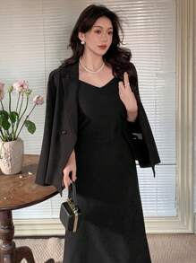 DAZY Women's Minimalist Suit Set, Suitable For Spring/Summer, Valentine's Day Work Women Clothes Business Attire - Black - View 5