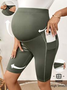 SHEIN Solid Color Casual Maternity Leggings, Simple & Fashionable For Everyday Wear - Army Green - View 1