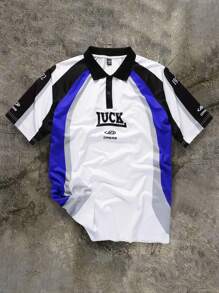 Aesthetic Post Camisa polo de hombre de manga corta con bloques de color y corte holgado - Multicolor - Ver 1