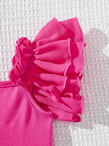 SHEIN 可爱粉色针织短袖连体衣，适合女宝宝，夏季 - 玫紅色 - 查看 3