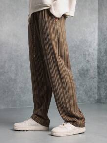 SUMWON Premium Pleated Wide-Leg Trousers With Drawstring Waist, High-Rise Vertical Striped Lounge Pants For Fall Winter Comfort Casual Wear