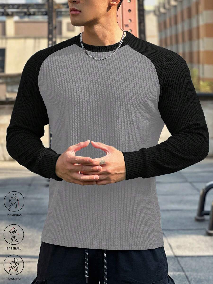 Manfinity Sport Corelite Men's Contrast Color Round Neck Raglan Sleeve Casual Sports T-Shirt