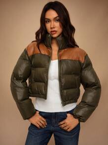 Forever 21 Áo khoác ngắn đệm chắp vá màu sắc thường ngày cho nữ, mùa đông - Nhiều màu - Xem 5