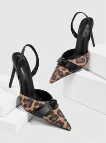 CUCCOO SZL Pointy Toe Leopard Print Furry Slip-On High Heel Pumps For Women - Multicolor - View 2