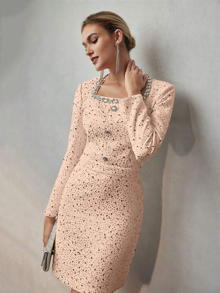 RHINESTONE DETAIL SEQUIN DRESS
