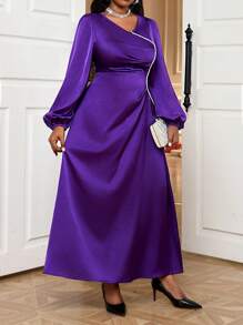 Fleurora Autumn And Winter Elegant Party Commuting Wedding Cocktail Party Office Concert/Music Festival Purple Woven Satin V Neck Flared Puff Sleeve Tape Long Long Sleeve Plus Size Dresses Winter Women Clothes Long Sleeve Winter Outfits Long Sleeve Dress New Year Eve Dress Winter Purple Long Sleeve Purple Dress Holiday Dress Winter Dress Holiday Haute Classy Outfits Fall Women Outfits Elegant Dress Wedding Fall Clothes Curve Christmas Women Clothes Christmas Outfits Christmas Women Dress Christmas Party Dress Christmas Dress Christmas Clothes Thanksgiving Dress New Years Women Outfit Christmas Party Dress Women Holiday Outfits Christmas Party Outfit