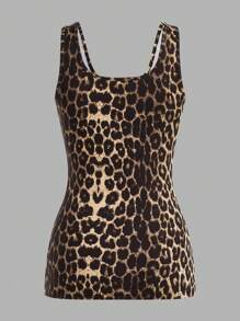 SHEIN Essnce 3pcs Women Casual Solid & Leopard Printed Camisole Tops, Simple Design Suitable For Spring And Summer Back To School - Multicolor - View 6