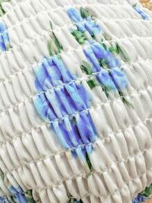 SHEIN Swim 随机印花简约时尚休闲泳装上衣，日常穿着夏季 - 藍白色 - 查看 5