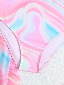 SHEIN 3pcs/Set Cute Tween Girl Colorful Front Ruched Mesh Swimwear (Printed Random)