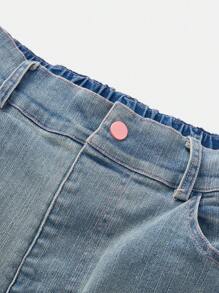 SHEIN 2 piezas Conjunto informal para adolescentes de camiseta de manga larga de cuello redondo + pantalones vaqueros con pierna acampanada - Azul - Ver 7