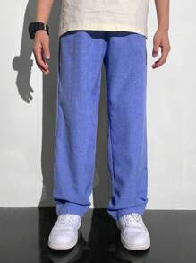 SHEIN Tween Boys' Casual Simple Front Buttons Long Pants, Versatile For Everyday Wear