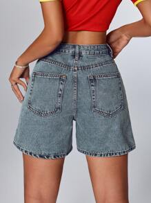 SHEIN PETITE Women's Casual Simple Denim Shorts, Fashionable For Everyday Wear - Dark Wash - View 2