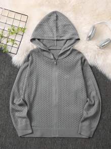 Claim Dot Áo hoodie dài tay thường ngày khóa kéo phía trước màu trơn cho nam - Xám - Xem 7