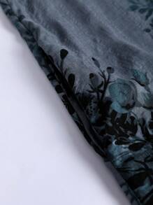 Lacomfia Sukienka damska w stylu arabskim z dekoltem w serek i kwiatowym nadrukiem, skromna