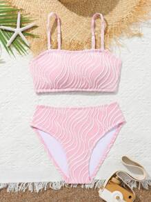 SHEIN 2pcs/Set Tween Girl Fashion Pink Bikini Swimwear Set, Suitable For Beach, Swimming, Travel In Summer - Pink - View 7