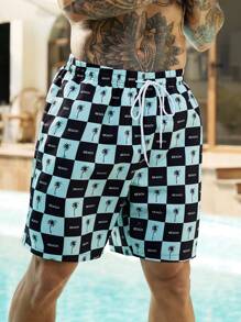 Manfinity Swimmode Plus Size Men's Simple Fashion Casual Beach Shorts, Everyday Wear Men Swim Trunks - Black - View 3