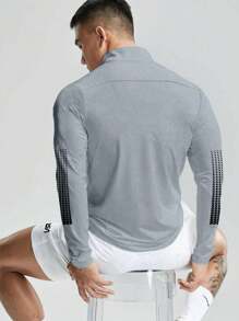 Manfinity Fitness Manfinity Fitness Men Letter Graphic Quarter Zip Sports Jacket  Workout Topsback To School Pride Jersey Men Joggers Jersey Men Workout Tops Breathable