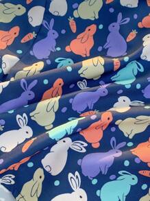 SHEIN Camisa de manga corta para niño bebé con cuello de pajarita y estampado de conejito de color contrastante