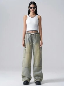LYSMO Quần Jeans Thường Ngày Túi Thắt Trước Cho Nữ, Mặc Hàng Ngày - Rửa trung bình - Xem 4