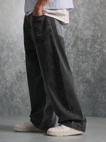 SUMWON 优质滑板版型阔腿牛仔裤，宽松牛仔裤，舒适的街头时尚，非常适合都市休闲风格 - 彩色 - 查看 5