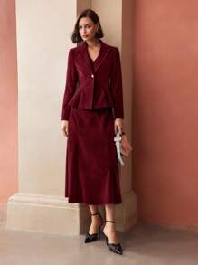 MOTF PREMIUM VELVET SINGLE BUTTON PEPLUM BLAZER