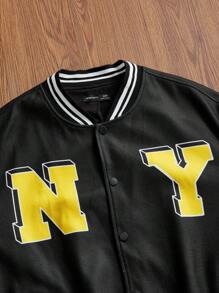 Manfinity VCAY Men's Woven Fashionable Casual Loose Open Front Long Sleeve Jacket, Baseball Style, For Fall Winter - Yellow - View 3