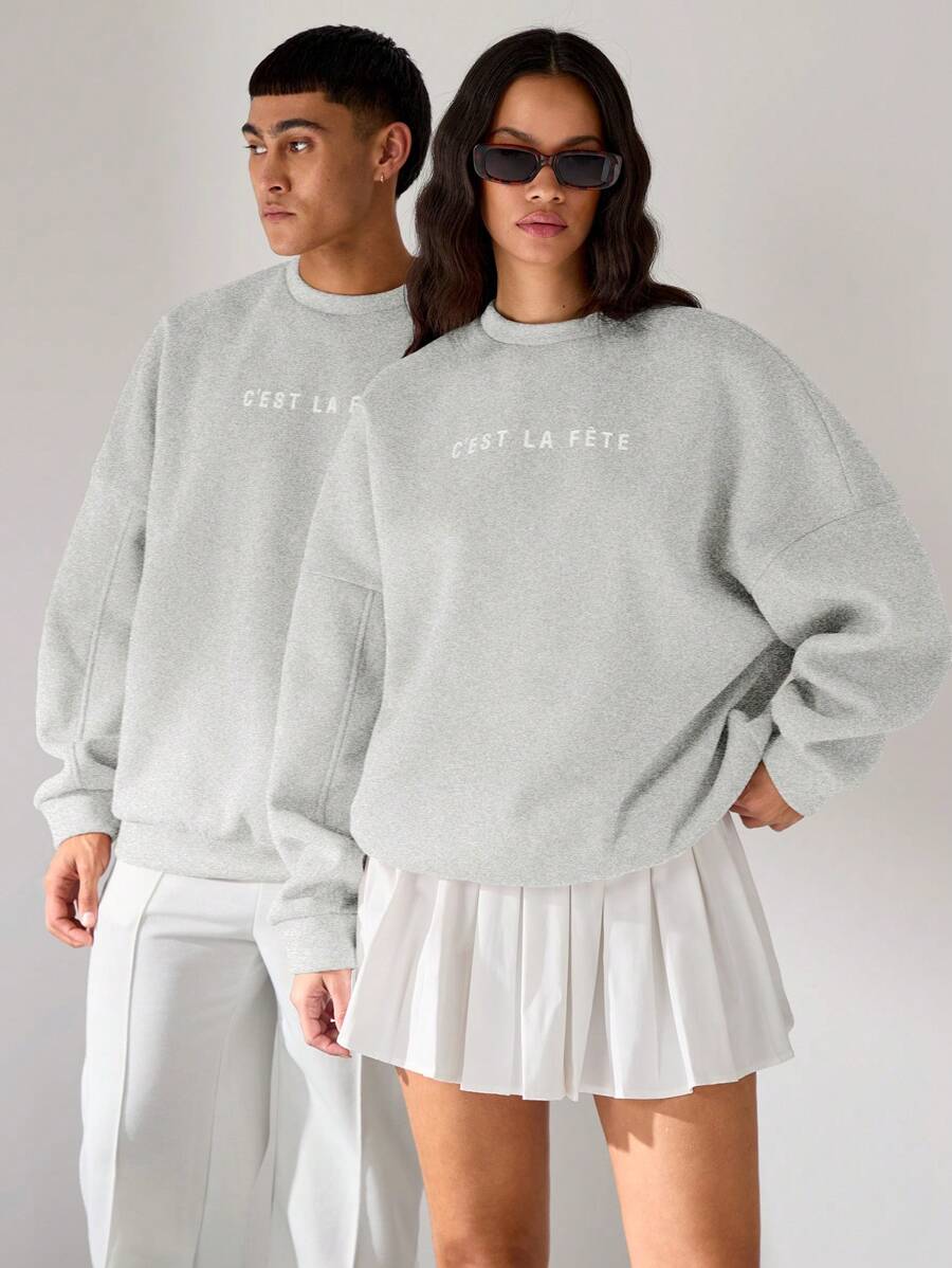 Manfinity INSISELF Unisex Knit Loose Drop Shoulder Crew Neck Pullover Sweatshirt, Suitable For Autumn/Winter - Light Grey - View 1