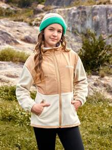 SHEIN Chaqueta de cuello alto de forro polar suave con parches, para uso casual al aire libre, adecuada para niñas/adolescentes, cómoda para actividades al aire libre, uso diario y fotografía en la ciudad