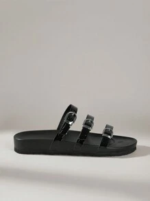 Solecia Giày sandal đế bằng màu nâu cho kỳ nghỉ hè có dây buộc, thoải mái và thời trang dành cho nữ - màu đen - Xem 2