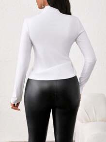 SHEIN Lady White Twist Design Women's T-Shirt Long Sleeve Comfortable Fabric Elegant Women's T-Shirt - Black - View 4