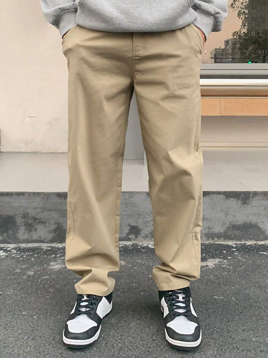 DAZY Men's Plain Basic Slim Straight Casual Pants Business Attire - Khaki - View 1