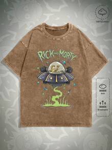 ROMWE MEN Rick and Morty | ROMWE Men's Casual Cartoon Spaceship Print Short Sleeve T-Shirt, Summer