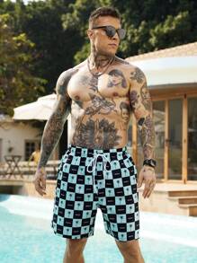 Manfinity Swimmode Plus Size Men's Simple Fashion Casual Beach Shorts, Everyday Wear Men Swim Trunks - Black - View 4