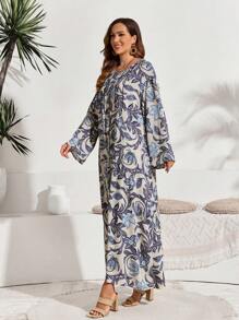 Al Najma 女式长袖印花休闲长款阿拉伯风格连衣裙 - 彩色 - 查看 6