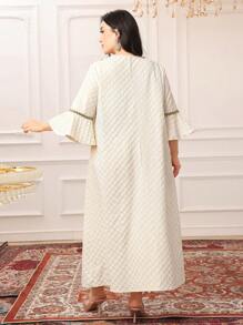 Al Najma 大码女式土耳其/阿拉伯风格长款束腰外衣，端庄的卡夫坦 - 杏色 - 查看 2