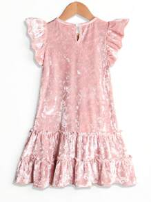 SHEIN Cute Sister Matching Dresses For Girls - Soft, Lovely Ruffled Collar & Hem, Sparkling Decorative Dragonfly Sleeves, Round Neck, Fashion Casual Party Dress For Young Girl In Summer