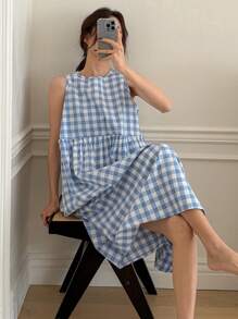 DAZY 女士格子宽松无袖休闲家居服，Moo Moo 睡衣