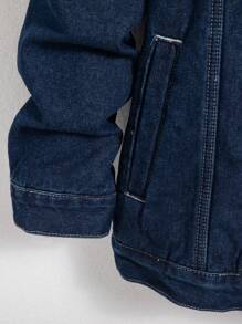 Manfinity Homme 男士休闲牛仔夹克，简约时尚，适合日常穿着，秋季款 - 深色水洗藍 - 查看 4