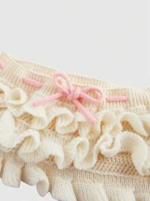 ROMWE Kawaii 2pcs Set Retro Y2K Cute Ruffle Hem Shorts And Sweet Women Sweater - Apricot - View 3