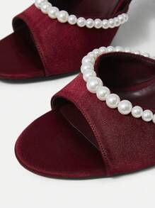 MOTF PREMIUM WOMEN'S FASHION FAUX PEARL BEADED HIGH HEEL SANDALS, SPRING SHOES, SPRING BREAK EASTER PROM HEELS - Burgundy - View 6