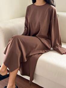 DAZY Vestido holgado de mujer cómodo y suave de unicolor para primavera