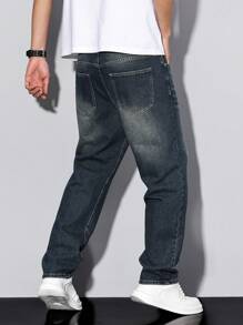 Manfinity Homme Men's Loose Fit Straight Leg Casual Jeans With Pockets - Blue - View 2