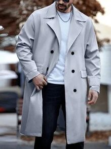 Manfinity Homme Abrigo casual de talla grande para hombre con botones al frente, manga larga y bolsillo, de color liso