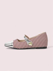 CUCCOO DOLLMOD Giày bệt mũi vuông họa tiết Houndstooth dành cho nữ ngày lễ tình nhân - Đỏ - Xem 6