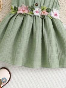 SHEIN Vintaside Kids 2 pezzi Vestito e fascia per capelli da bambina con dettagli in rete, ricami floreali e volant per l'estate, ideale per picnic e feste all'aperto