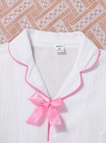 Tween Girls 3pcs Set: White Cardigan With Bow Cuff & Collar, Long Pants And Camisole, Casual Lounge Wear - Multicolor - View 5